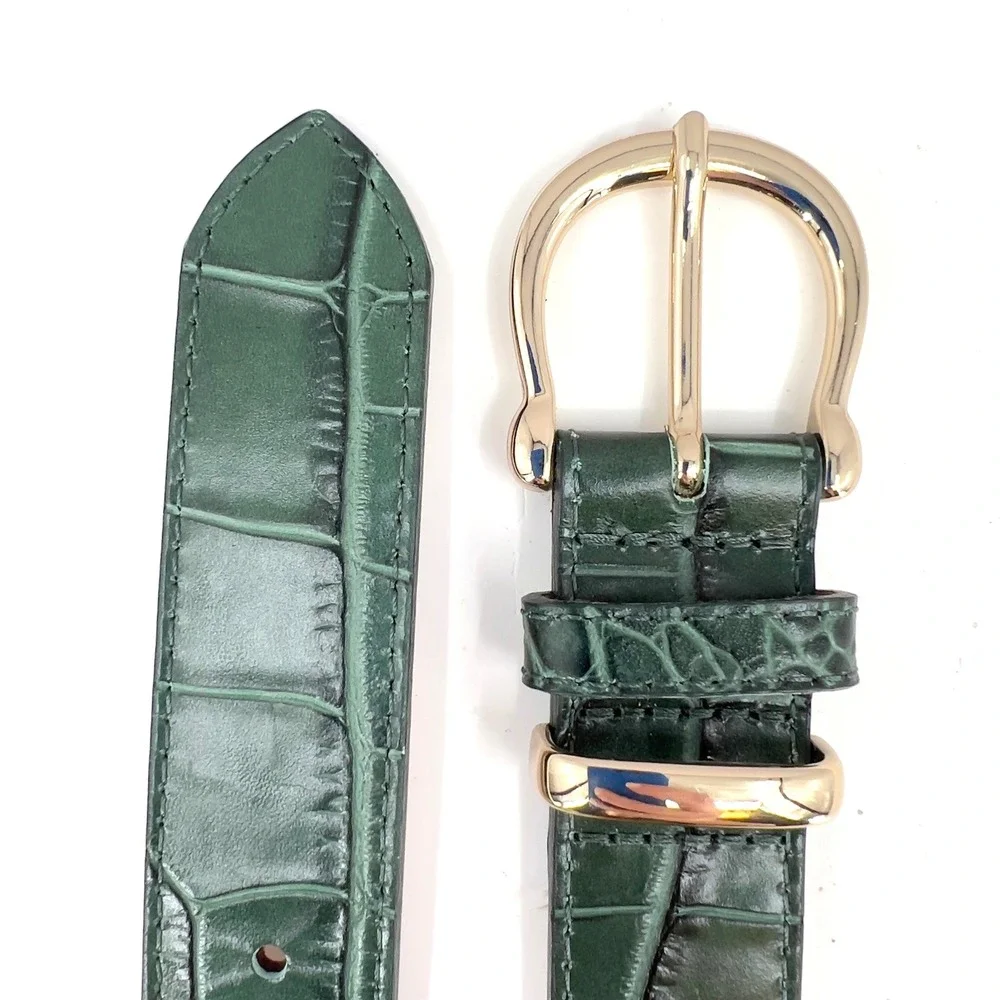 & Other Stories Womens M Belt Forest Green Croc Embossed Leather Italy Old Money